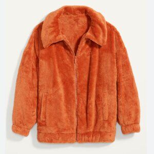 NWT Old Navy Burnt Orange Cozy Teddy Sherpa Zip Lounge Jacket